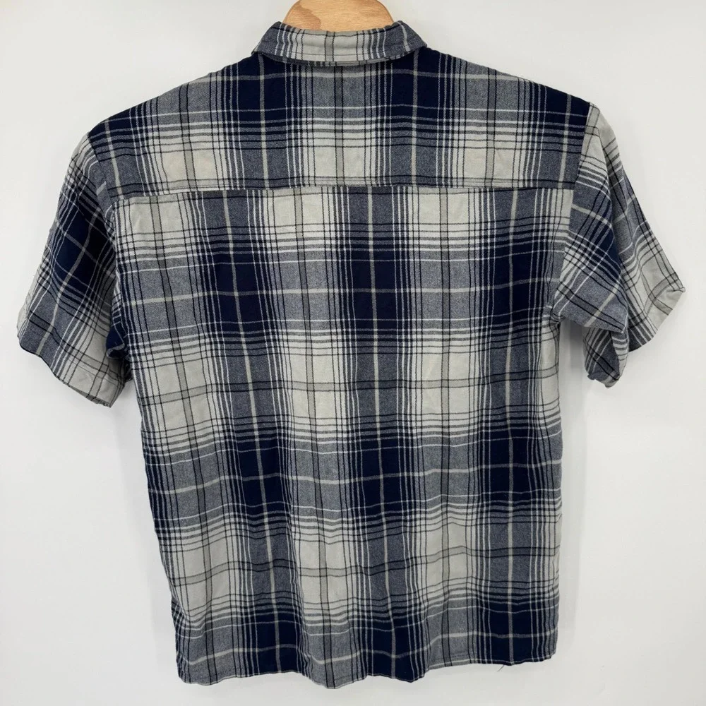 Lowrider Button Up Shirt Mens XL Navy Grey Plaid Short Sleeve Streetwear 8001